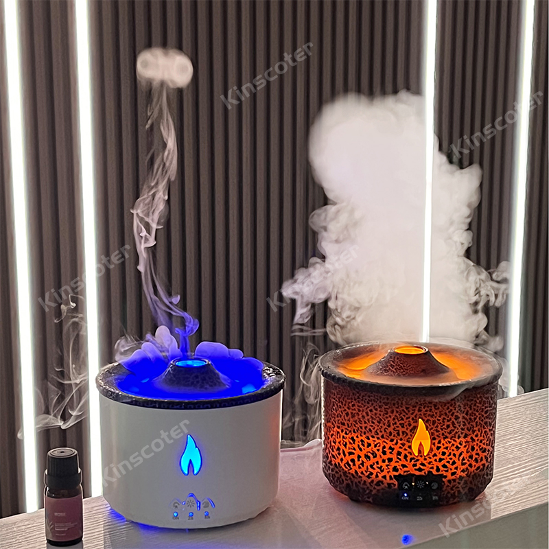 KINSCOTER Volcano Flame Aroma Diffuser Jellyfish Smoke Ring Air Humidifier 360ml Aromatherapy Essential Oil Diffuser Cool