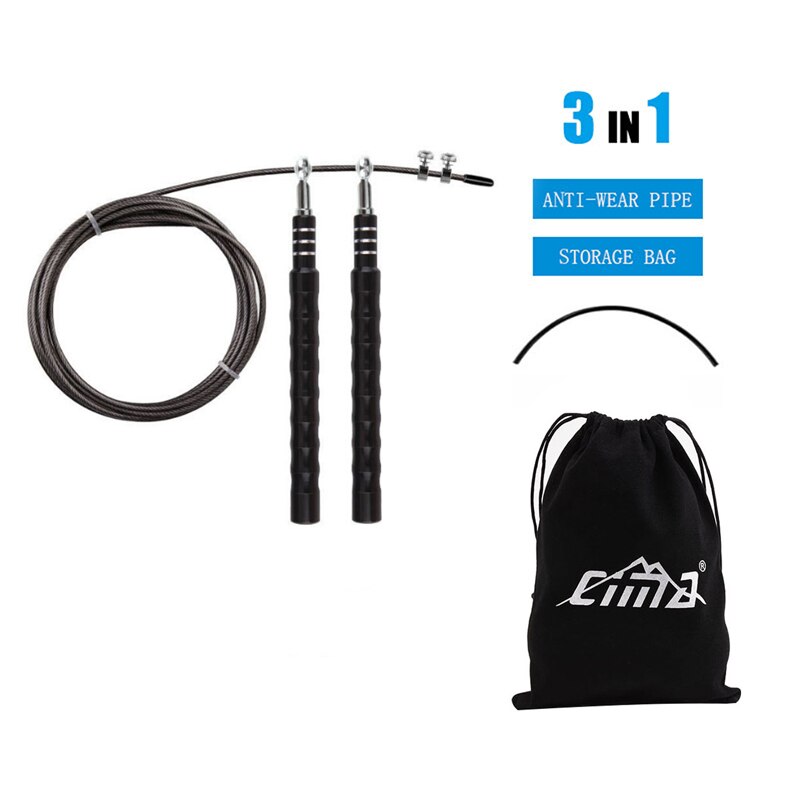 Springtouw crossfit metalen stalen draad handvat lager springtouw voor sportschool fitness sport snelheidstraining springtouw: Zwart