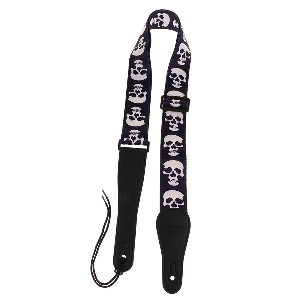 Dikkere gitaarband met pu-lederen uiteinden in schedelstijl voor akoestische gitaar