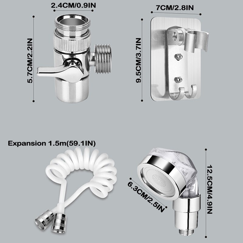 Faucet External Shower Set Including Diverter &amp; Holder Rack &amp; Retractable Hose Switchable Universal Tap Extender Sprayer MAZI888