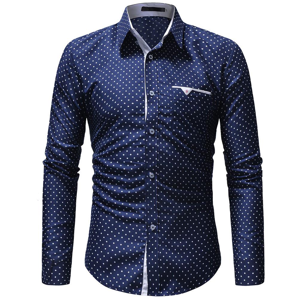Luxe overhemd heren casual slim fit stippenprint lange mouwen overhemd camisa social formeel overhemd heren manche longue 5: Maar / M