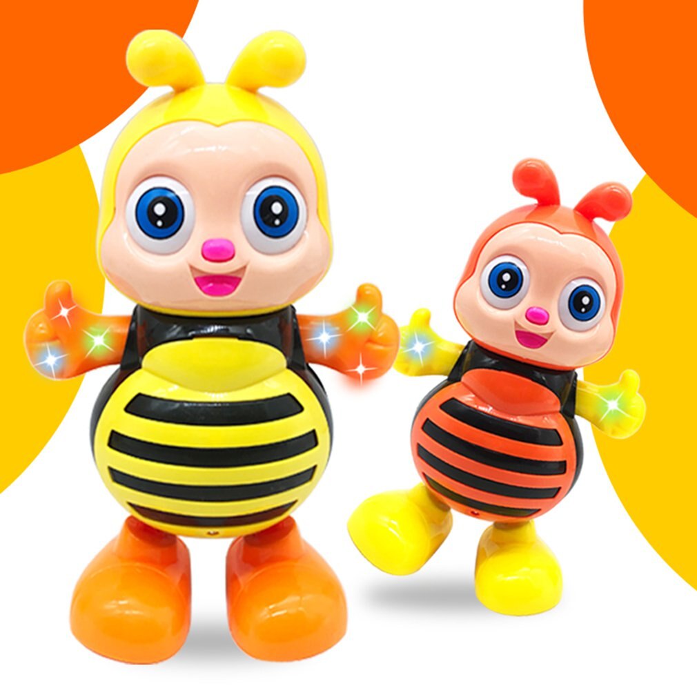 Robot Musical eléctrico de abeja de dibujos animados para baile, luz intermitente LED de baile, interactivo inteligente, Juguete Musical para mascotas