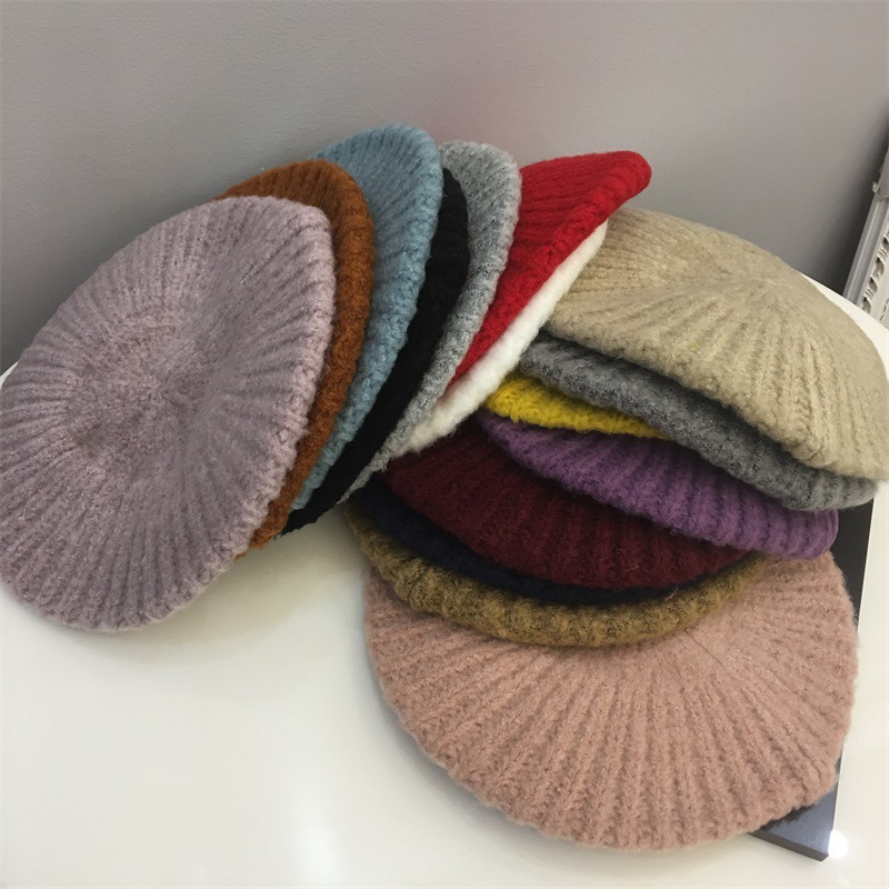 Plain Thicken Gebreide Wollen Muts Stretch Franse Grandado plain-thicken-gebreide-wollen-muts-stretch-franse-grandado