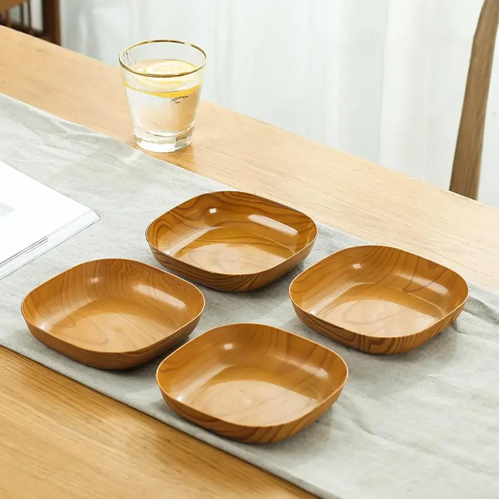 4pcs14cm utensílios de mesa japoneses placa de madeira bandeja oval de faia mini bolo de frutas lanche pratos pão bolo recipiente lanches pratos