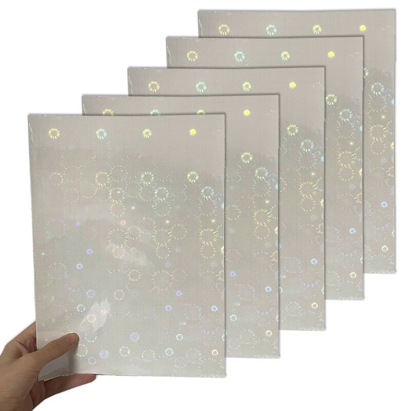 5 ark genomskinlig holografisk overlay laminering vinyl  a4 storlek självhäftande laminat vattentätt vinyl klistermärkepapper: 8