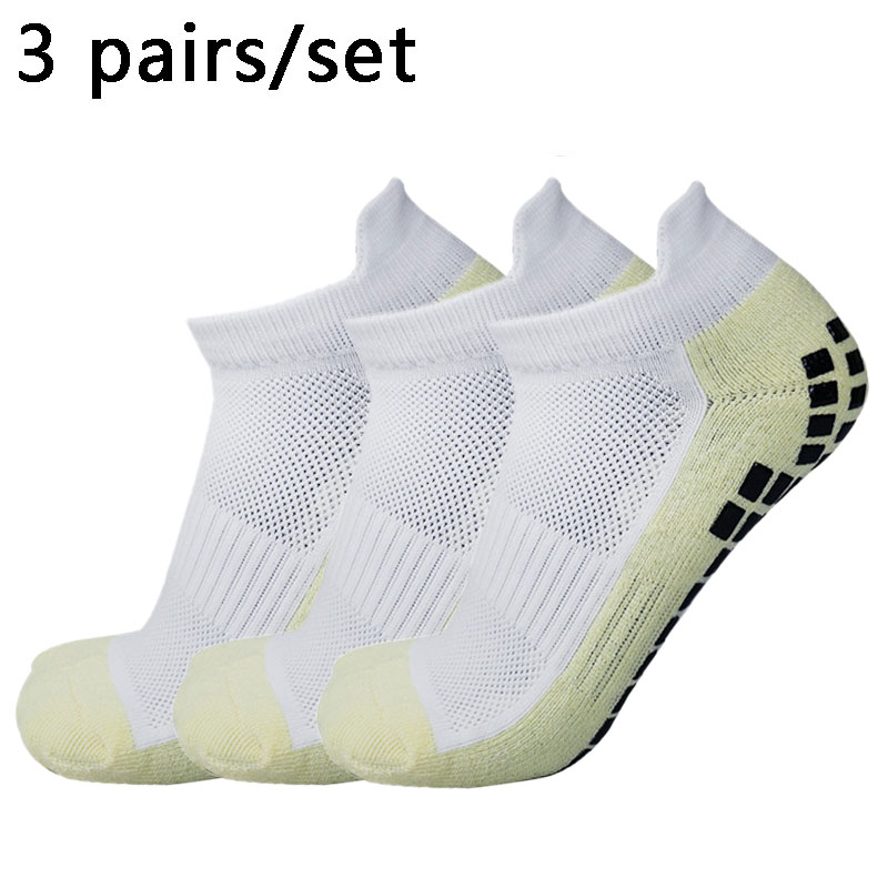 3 paar mannen vrouwen voetbalsokken korte sport siliconen antislip grip voetbalsokken calcetines hombre futbol: WHITE