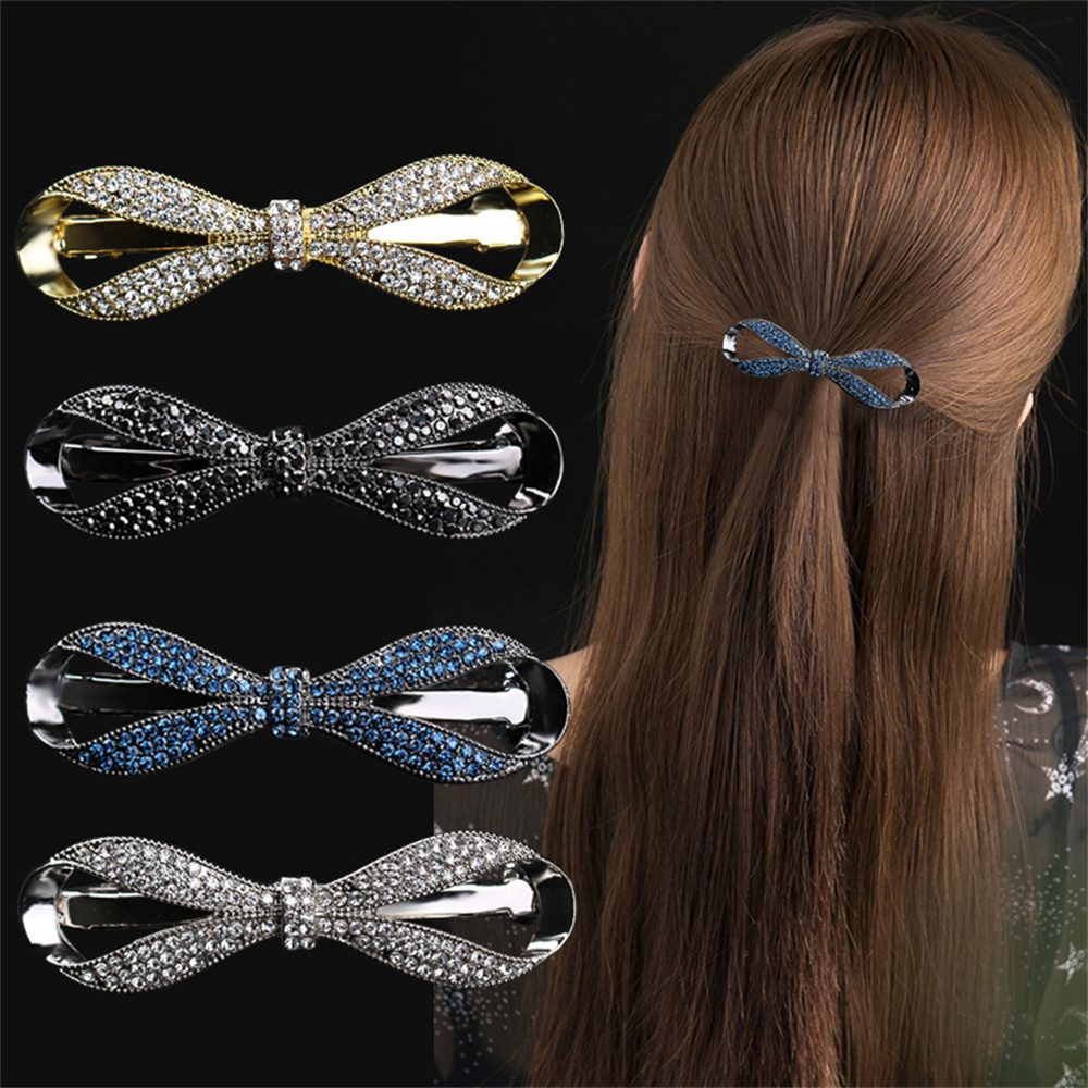 Prachtige haarspeld met strik van imitatiekristal voor dames, haarclips met strass-steentjes, haaraccessoires.