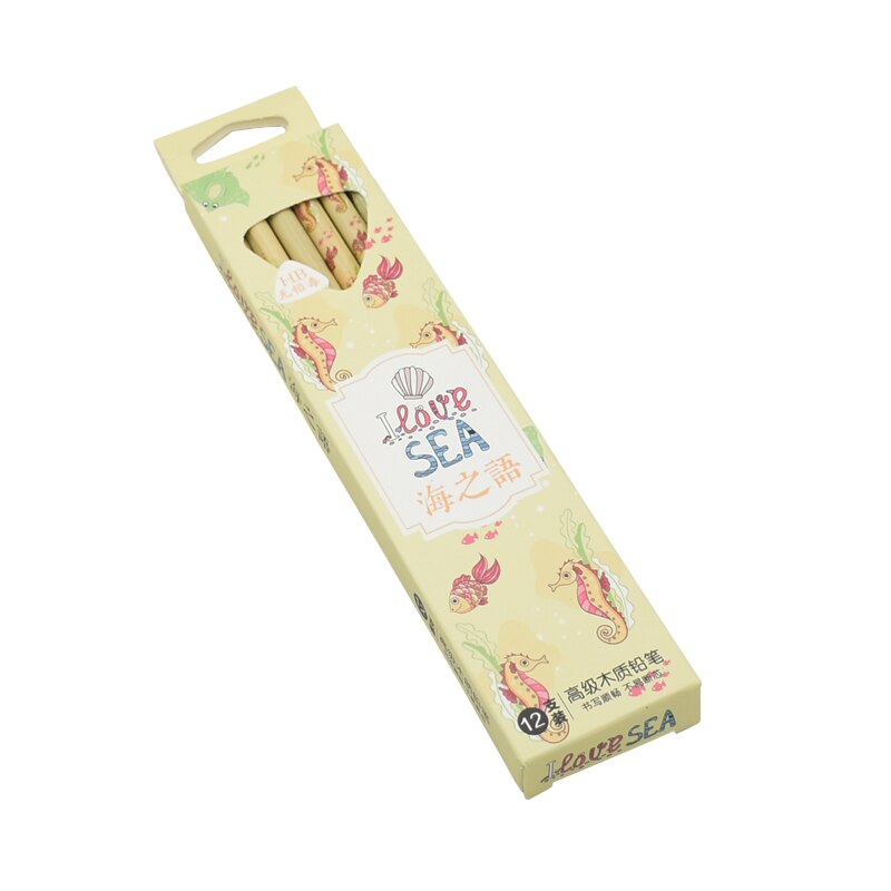 12 pcs/set exam pencil Student pencils cute cartoon animals Writing drawing pencil set Stationery: YELLOW