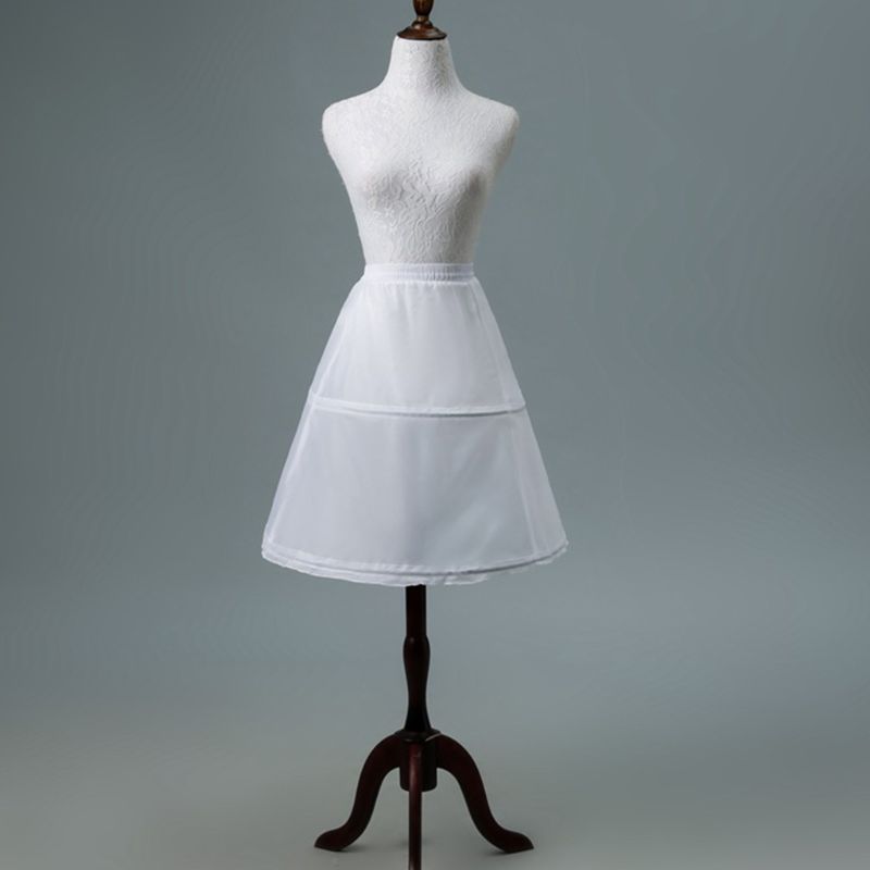Vrouwen Bloem 2 Hoops Korte Witte Petticoat Trekkoord Tailleband Een Laag Half Slip Crinoline Onderrok Met Magic Sticker