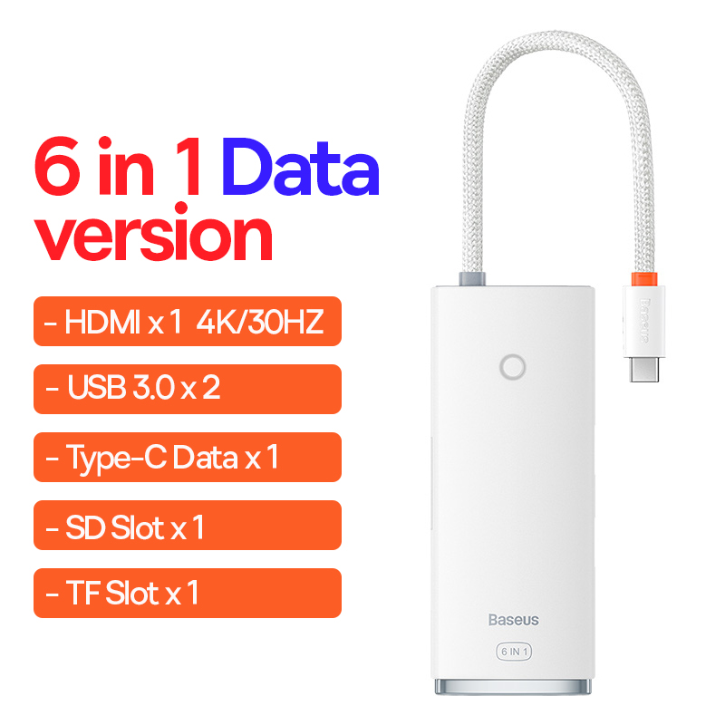 Baseus – HUB USB type-c vers HDMI, adaptateur USB 3.0, station d&#39;accueil 6 en 1 pour MacBook Pro Air: 6in1 Data White