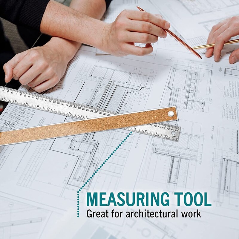 Metal Ruler -Precision Ruler 18 Inch - 3 Stainless Steel Ruler, Cork Backed Ruler Flexible Metal Rulers -Inch And Metric