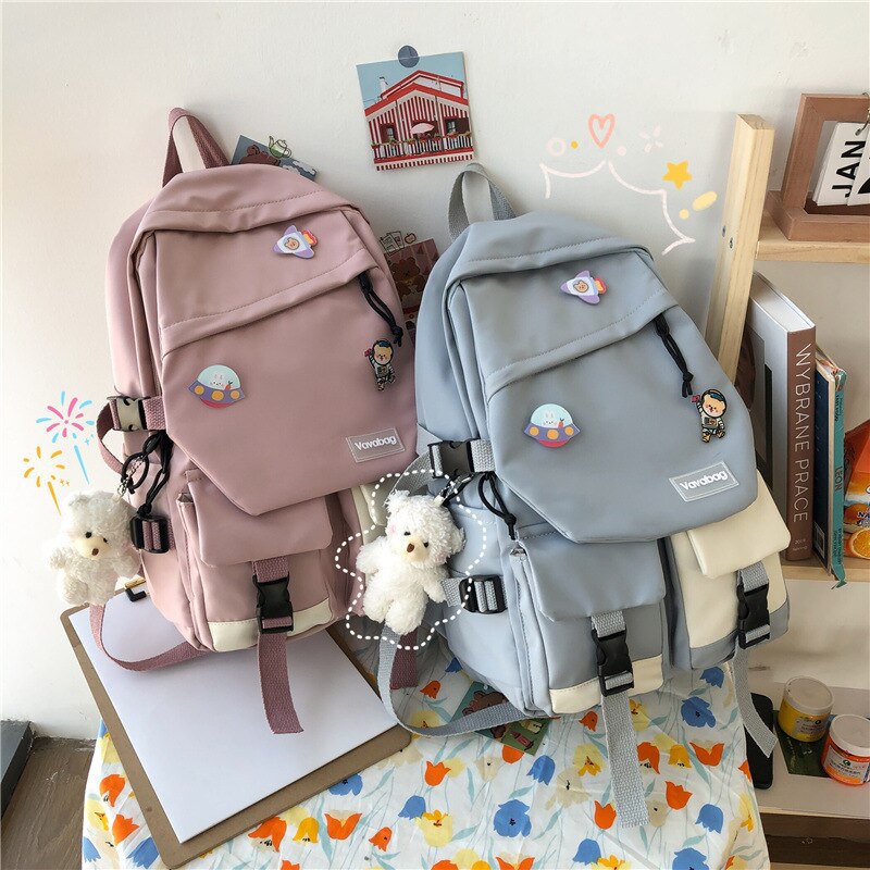 Schoolbag Female High School Students Cute Large-capacity Girl Vintage Backpack With Pendant