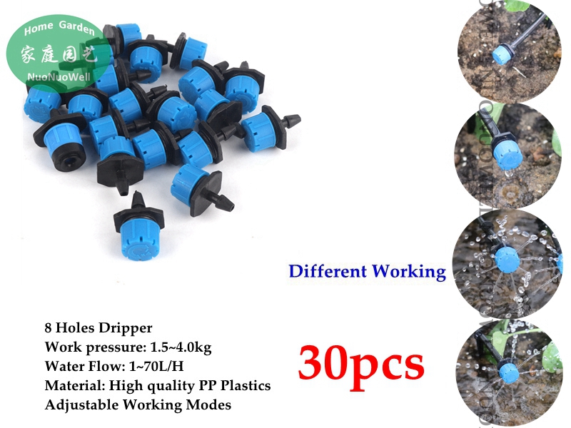 500~10pcs Adjustable Blue 8-Hole Irrigation Drippers Drip Head Sprinklers Bonsai Flower Drip Irrigation System Nozzles Emitters: 30pcs