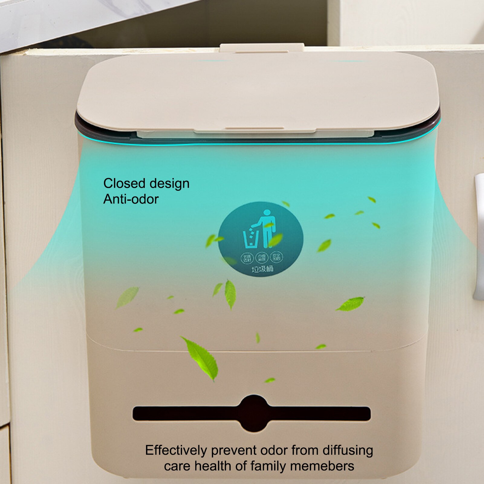 Sliding Lid Trash Can Kitchen Cabinet Door Hanging Plastic Storage Sanitary Bucket Wall Mounted Folding Waste Bin Kitchen Tools