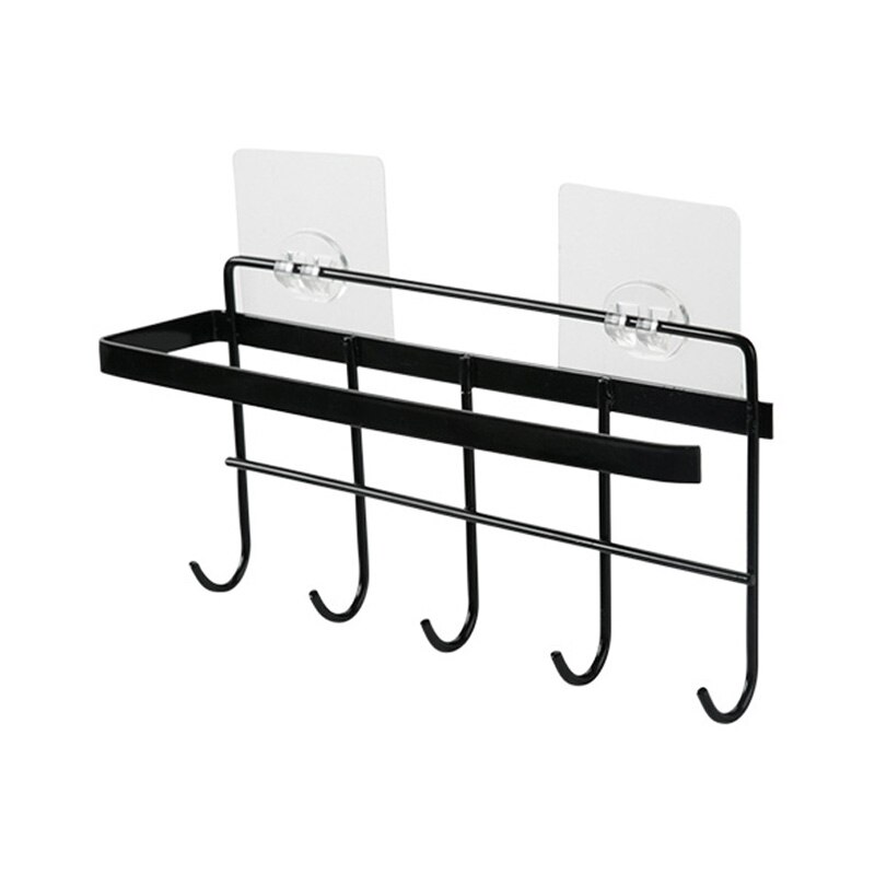 Multifunctionele Keuken Opslag Haak Houder Papieren Handdoek Houder Rack Voor Lepel Scoop Badkamer Keuken Organizer: black