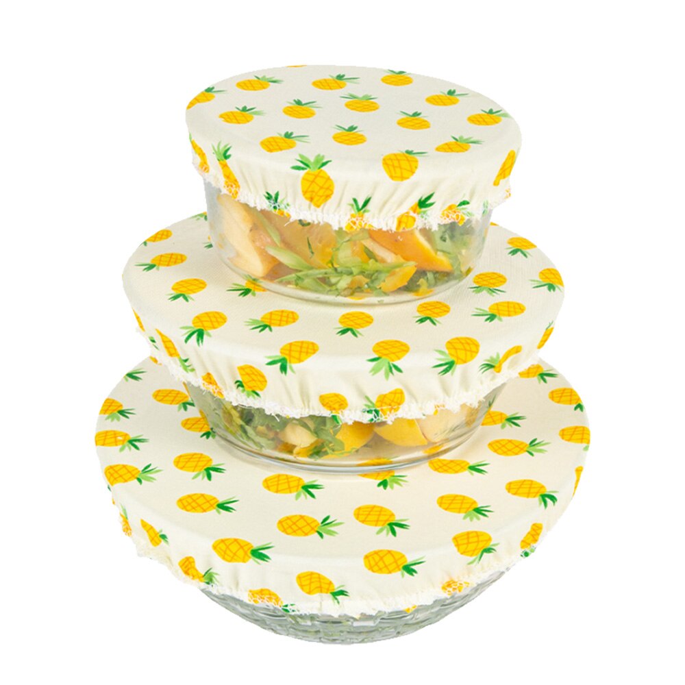3 Pcs Wasbare Stofkap Herbruikbare Katoenen Kom Cover Servies Kom Opbergtas Vers Houden Doek Picknick Voedsel-behoud: Pineapple