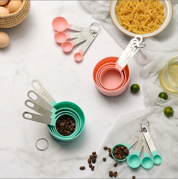 Cucharas multiusos para medir tazas, herramientas de silicona para hornear PP, accesorios de acero inoxidable/mango de plástico, utensilios de cocina, 4 Uds./8 Uds.