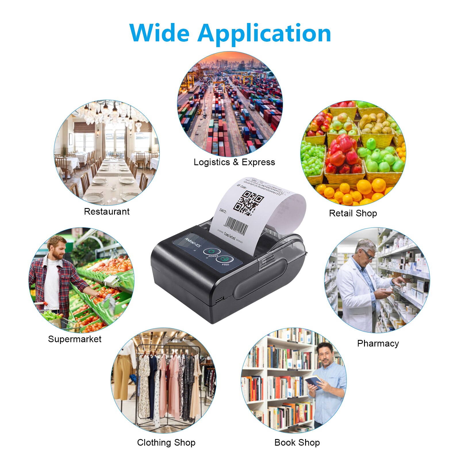 Aibecy Portable принтер Label Printer 58mm Wireless Printer Receipt Thermal Printer USB BT Connection Command Impressora Termica