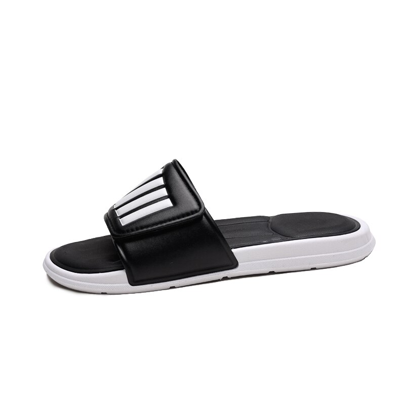 Men Casual Beach Shoes Black White Men Travel Slippers Beach Slippers Mens Comfortable Bathroom Slippers: Black / 11.5