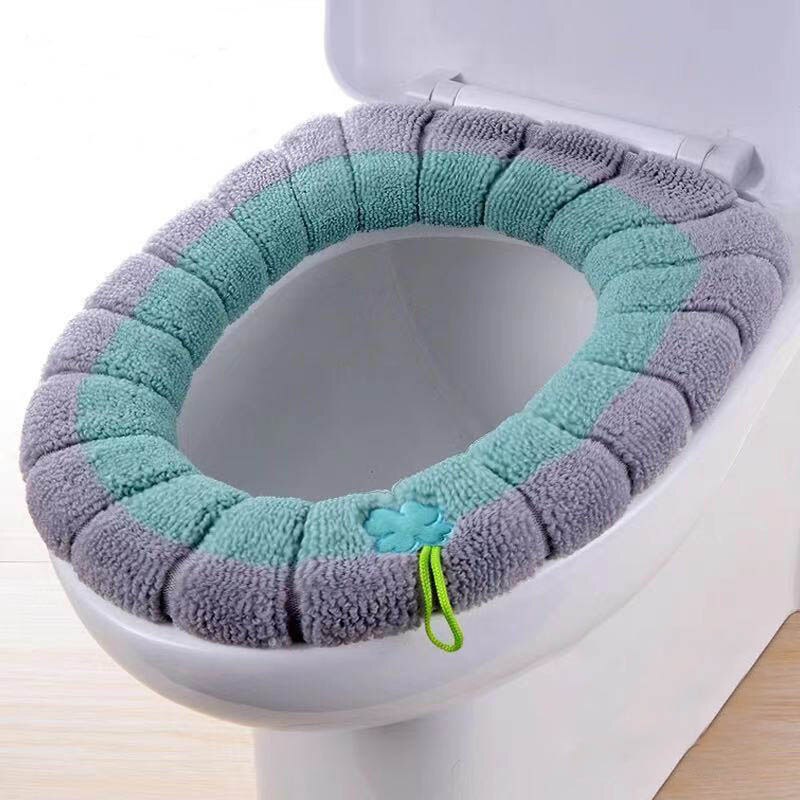 1 stk holde varmen græskar mønster afføringsmåtte dobbelt farve badeværelsestilbehør strikning o-form boligindretning toiletsædebetræk: Grøn