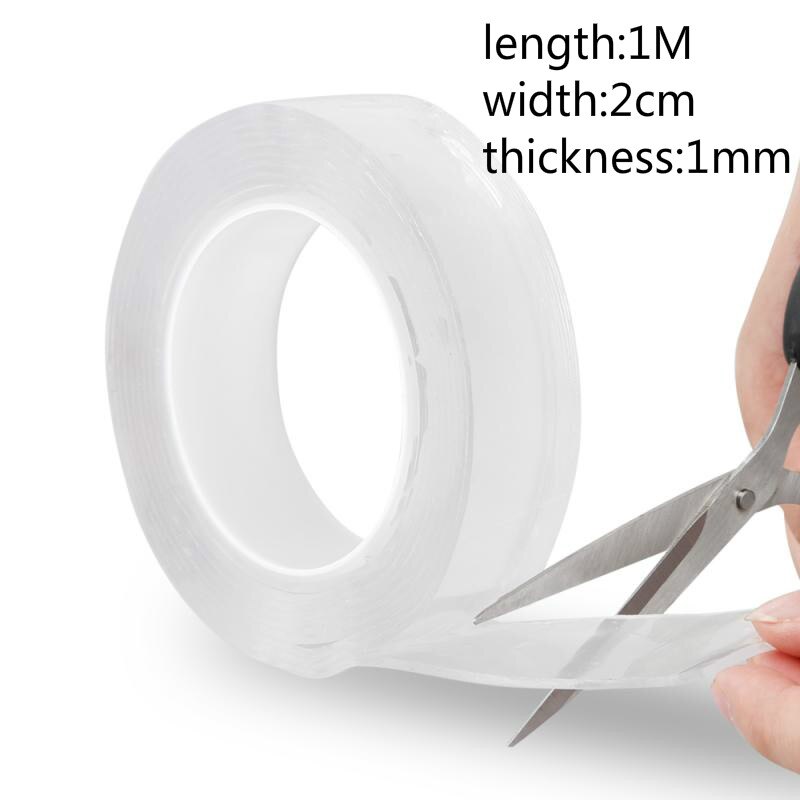 Reusable Nano Adhesive Tape Clear Double Sided Removable Transparent Alien Tape Anti-Slip Traceless for Home Supplie: 1Mx2cmx1mm