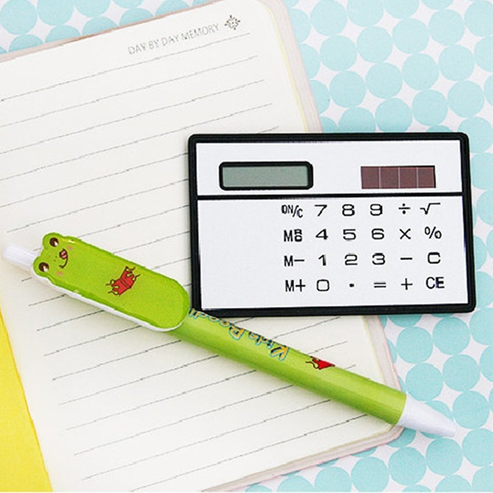 1PCs Mini Calculator Ultra Thin Credit Card Sized 8-Digit Portable Solar Powered Pocket Calculators Office School Supplies