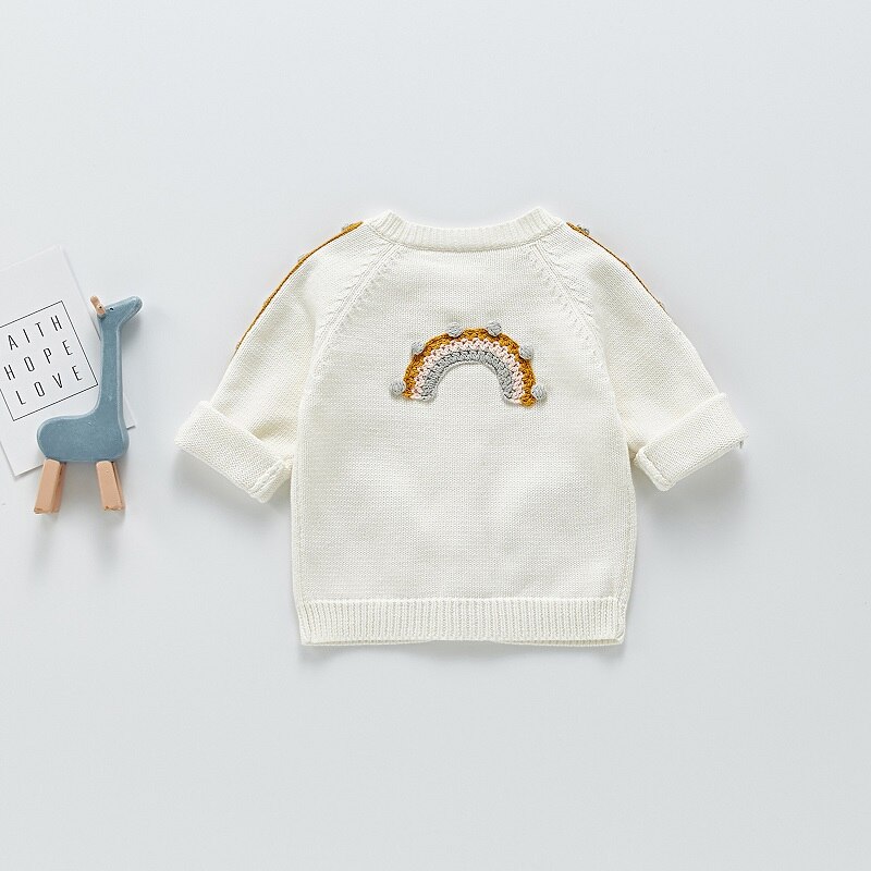 Leuke Pasgeboren Baby Meisje Lange Mouw Regenboog Breien Trui Vest Uitloper Warme Kleding