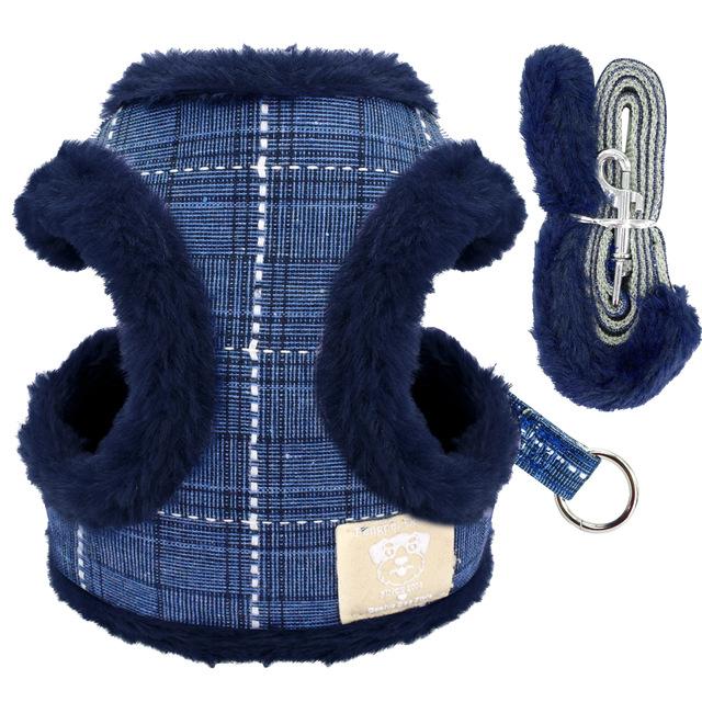 Warm Hond Harnas Chihuahua Yorkshire Kleine Honden Kat Harness En Leash Set Winter Hond Puppy Vest Zachte Fleece Gevoerde Huisdier jas: Blauw / L