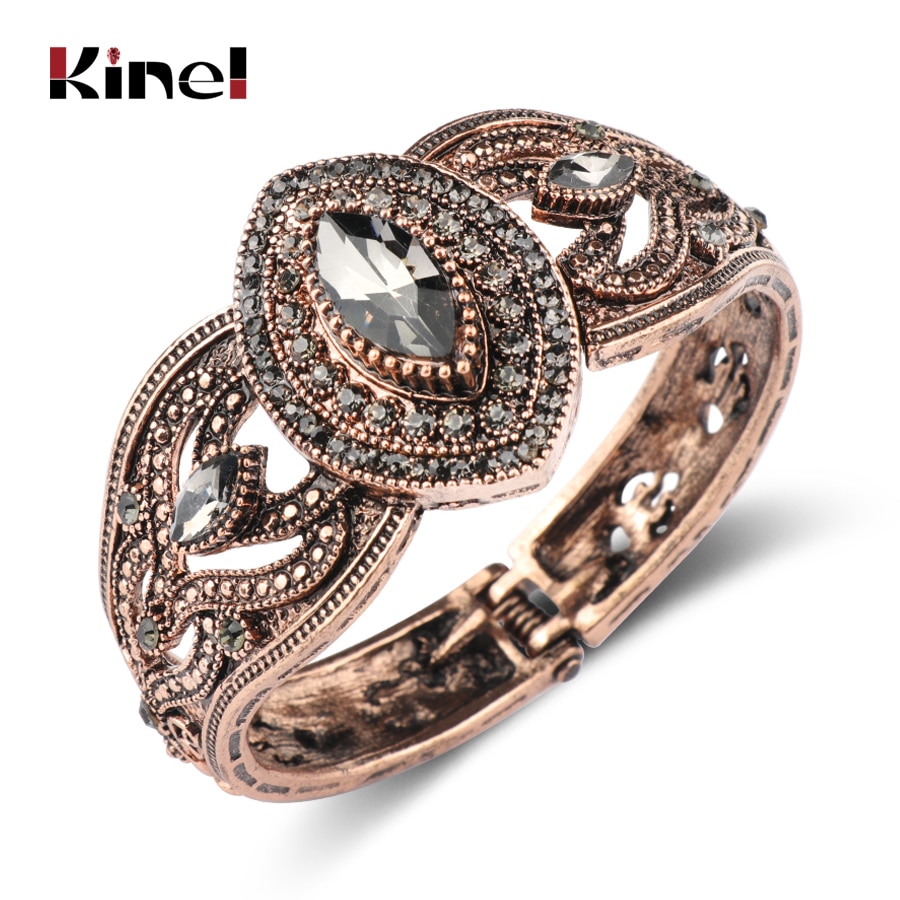 Kienl krystal blomst kvinder armring antik guld farve charme vintage manchet armbånd tyrkisk tilbehør