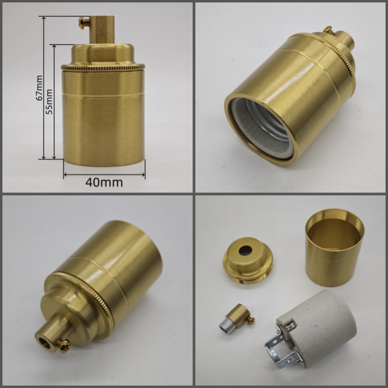Edison DIY lamp holder for shade Pure brass material vintage threaded Socket Bulb Fitting E27 UL/CE lighting copper base: Gold / 2G7
