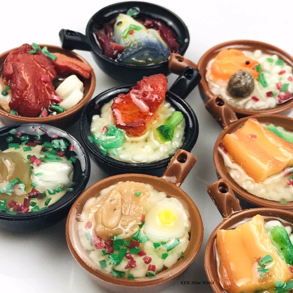 2 stuks/partij 1/6 schaal miniatuur chinese kleipot rijst nep eten voor poppenhuis decoratie keuken
