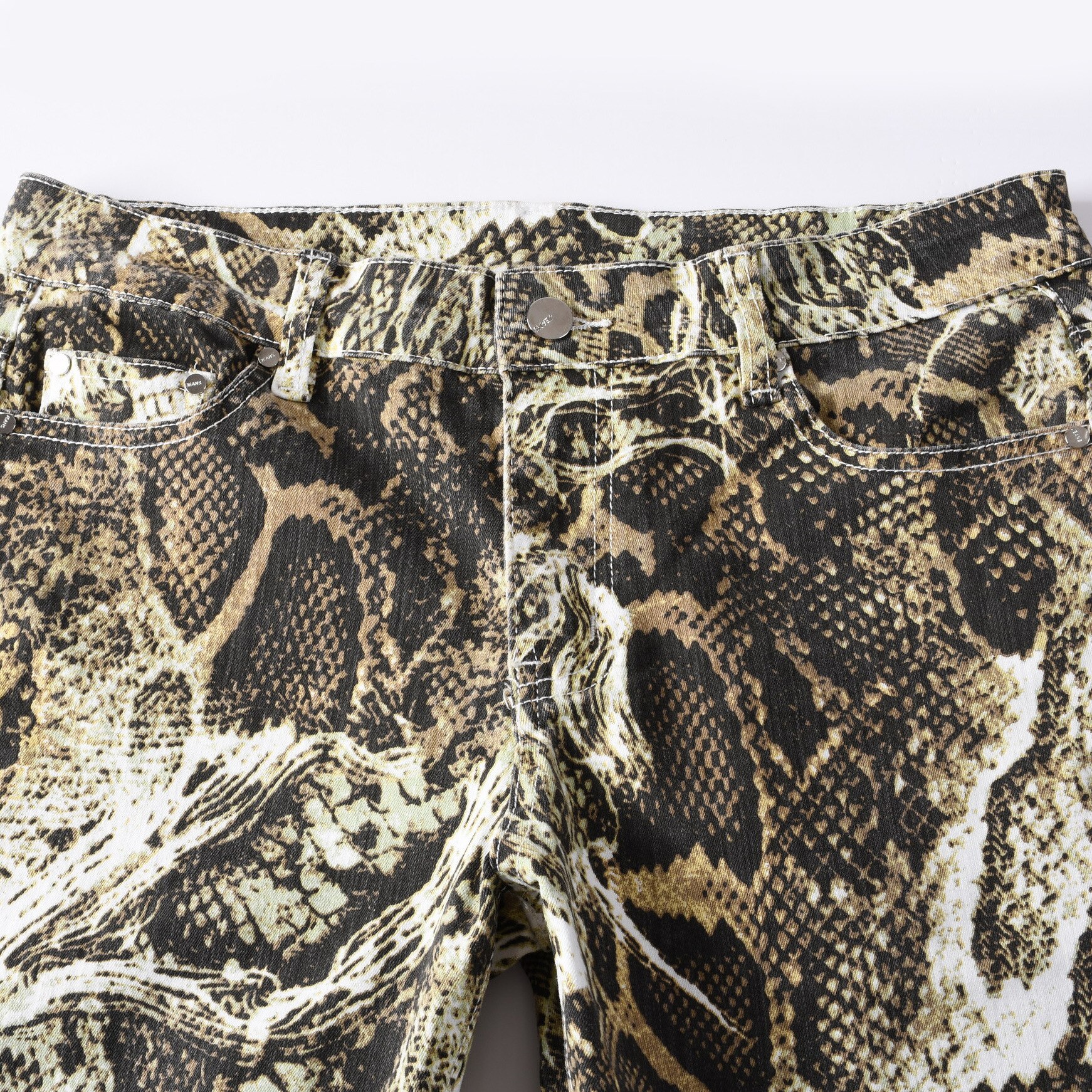 Modne jeansy męskie wężbyć winnym graficzne Jean mężczyźni biodro-chmiel drukowane wzór wężowy nocny piosenkarka wydajność Jean zgrywanie Jean dla mężczyzn