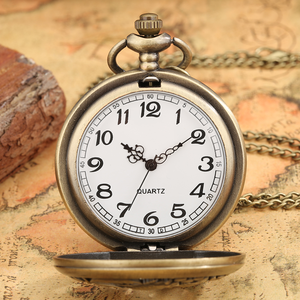 Bronze Pocket Watch Hollow Engraving Lotus Pond Carp Swimming Pendant Necklace Quartz Pocket Watch for Men Relógio De Bolso