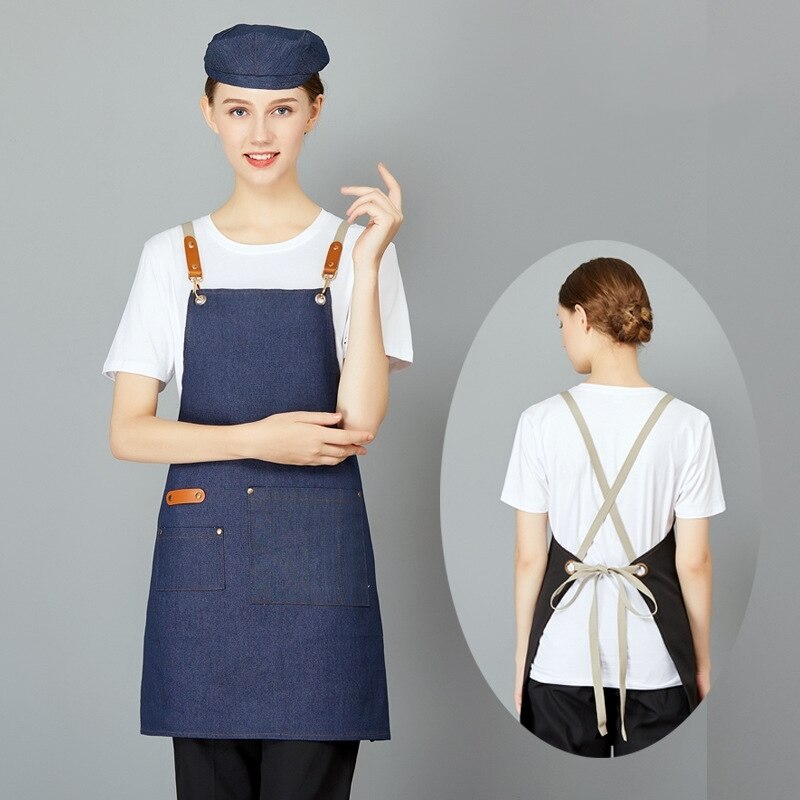 1pcs Short Half Apron Denim Restaurant Hotel Waist Chef Apron Bar Pub Kitchen Cafe Server Waiter Waitress Cook Apron Universal: 70x62cm dark blue