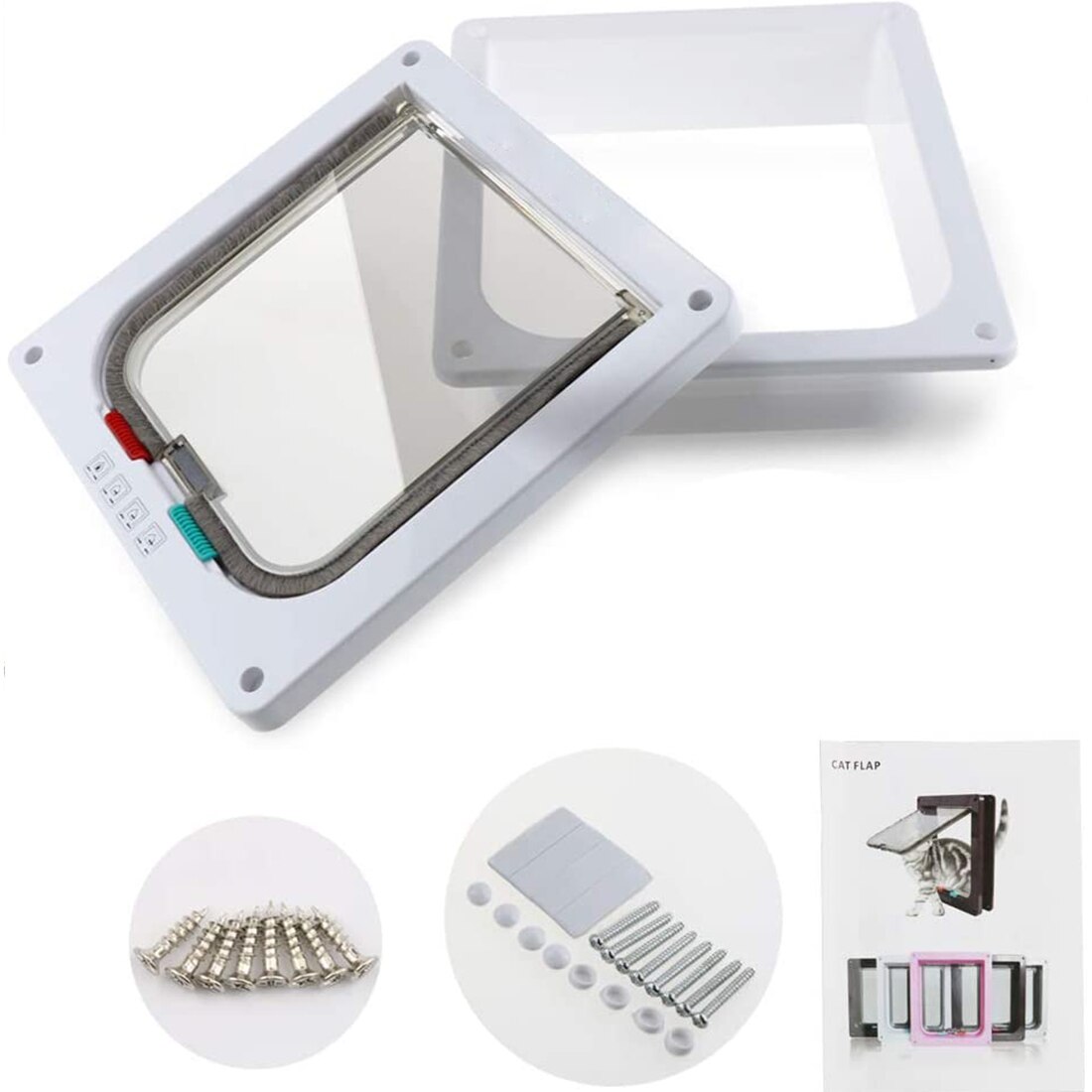 S/M/L 4 Way Lockable Dogs Cat Security Flap Door Kitten Puppy Pets ABS Plastic Animal