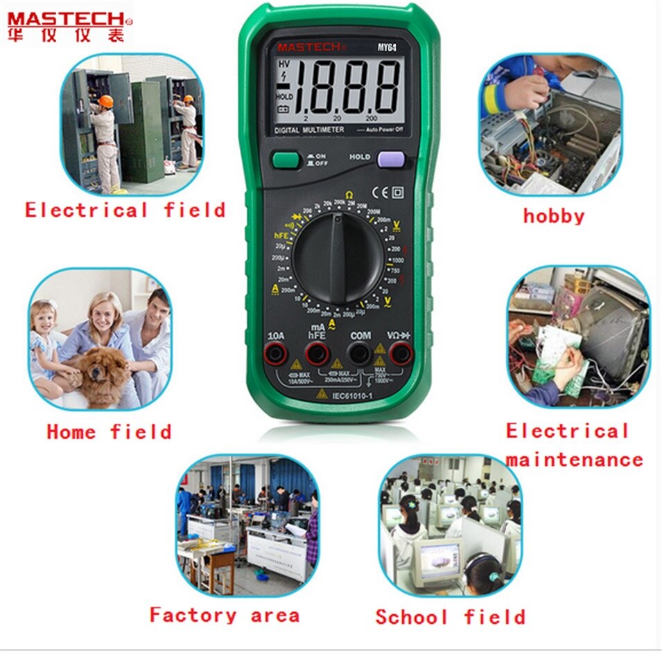 Mastech  my64 digital multimeter kapacitans temperaturmåler hfe tester med ac/dc spændingsstrøm modstand kapacitans test