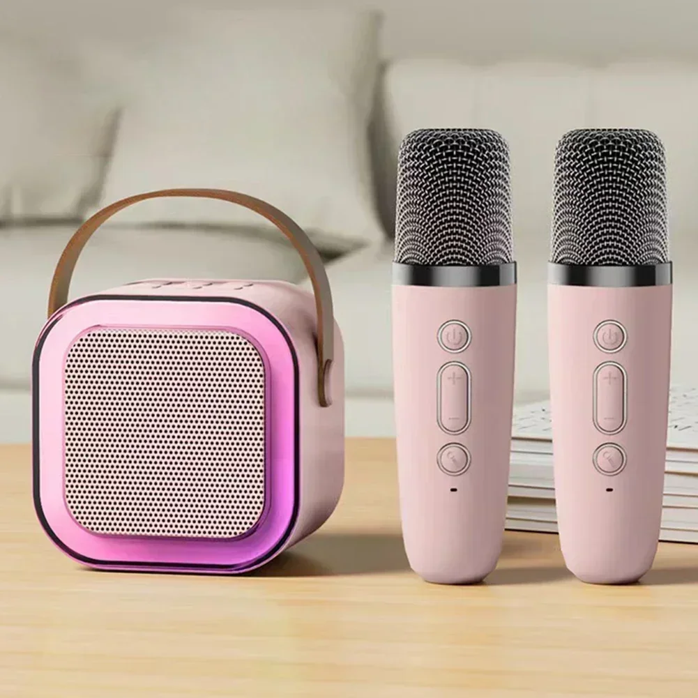 K12 Wireless Bluetooth Speaker Multifunction with 2 Microphone RGB Portable Music Player Karaoke Machine for Child Home
