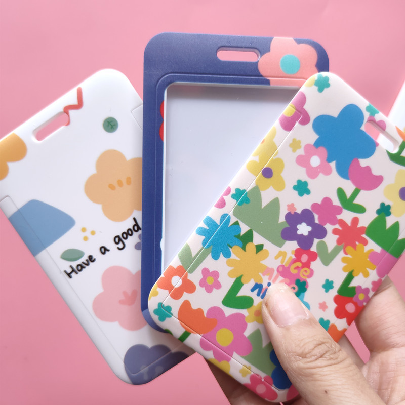 Porte-cartes à fleur mignon, Japon et Corée du Sud, ensemble de cartes rouges net, porte-cartes d'identité, accessoires suspendus, lanière de chaîne continent, bricolage