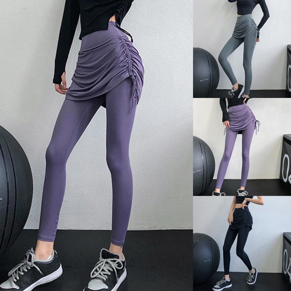 Pantaloni Fitness abbigliamento pantaloni Yoga gonna attillata attillata a pieghe tinta unita Sexy Slim Fashion
