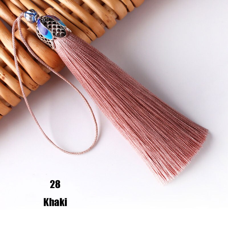 Pincel de flecos de seda, accesorio colgante para la fabricación de joyas DIY, borla de satén de seda, artesanía hecha a mano, suministro, 5/10 piezas, 8cm: 10PCS / 28 Khaki