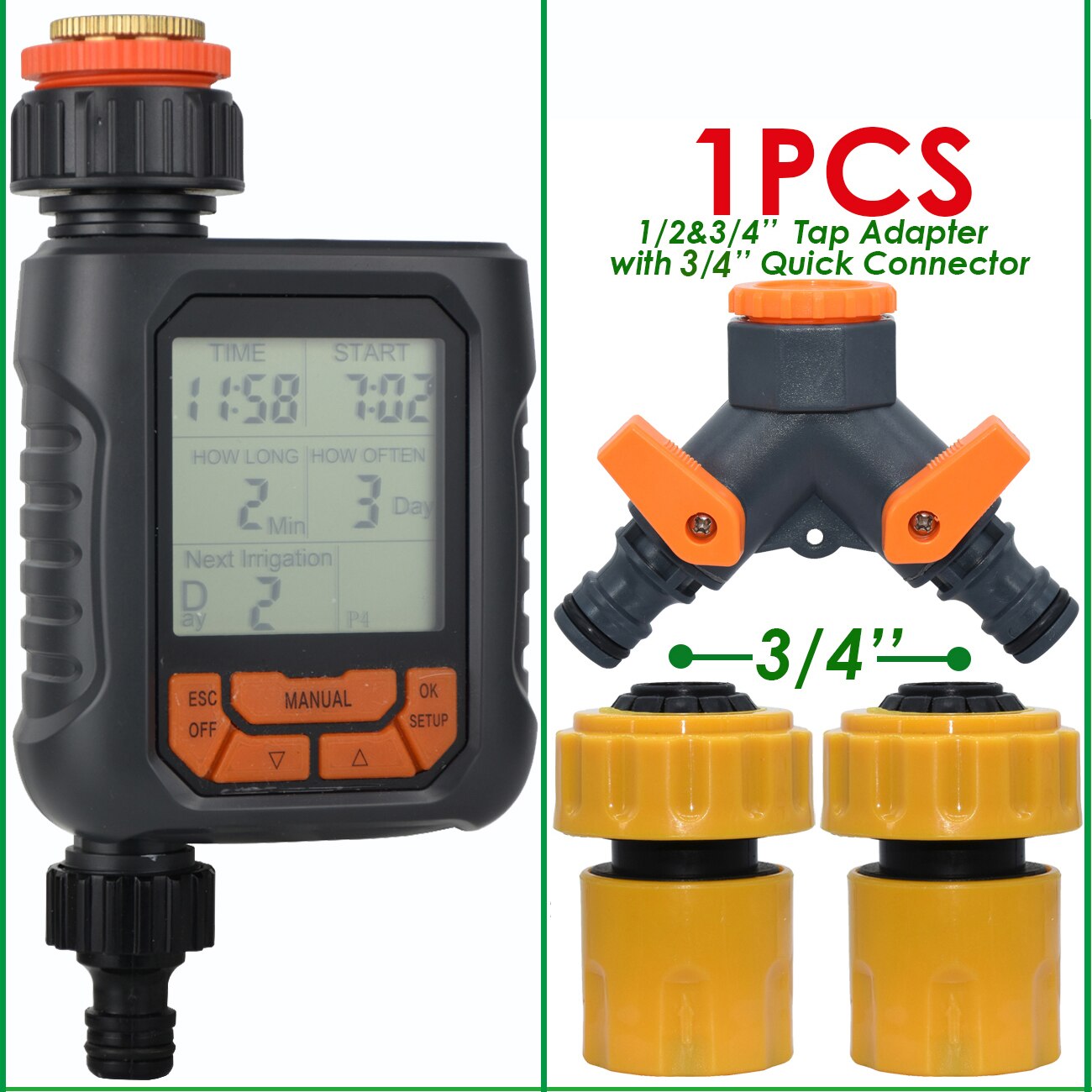 Temporizador de agua para aspersor de jardín, temporizador Digital programable automático, resistente al agua IP65 para sistema de riego de césped, controlador de riego: Oro