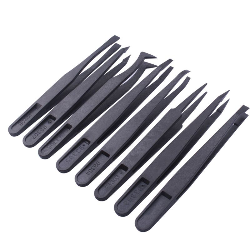 1 Set Precision Plastic Tweezers Anti Static Black Carbon Fiber DIY Repair Nippers Kit for Electronics Phones Repairing: 8