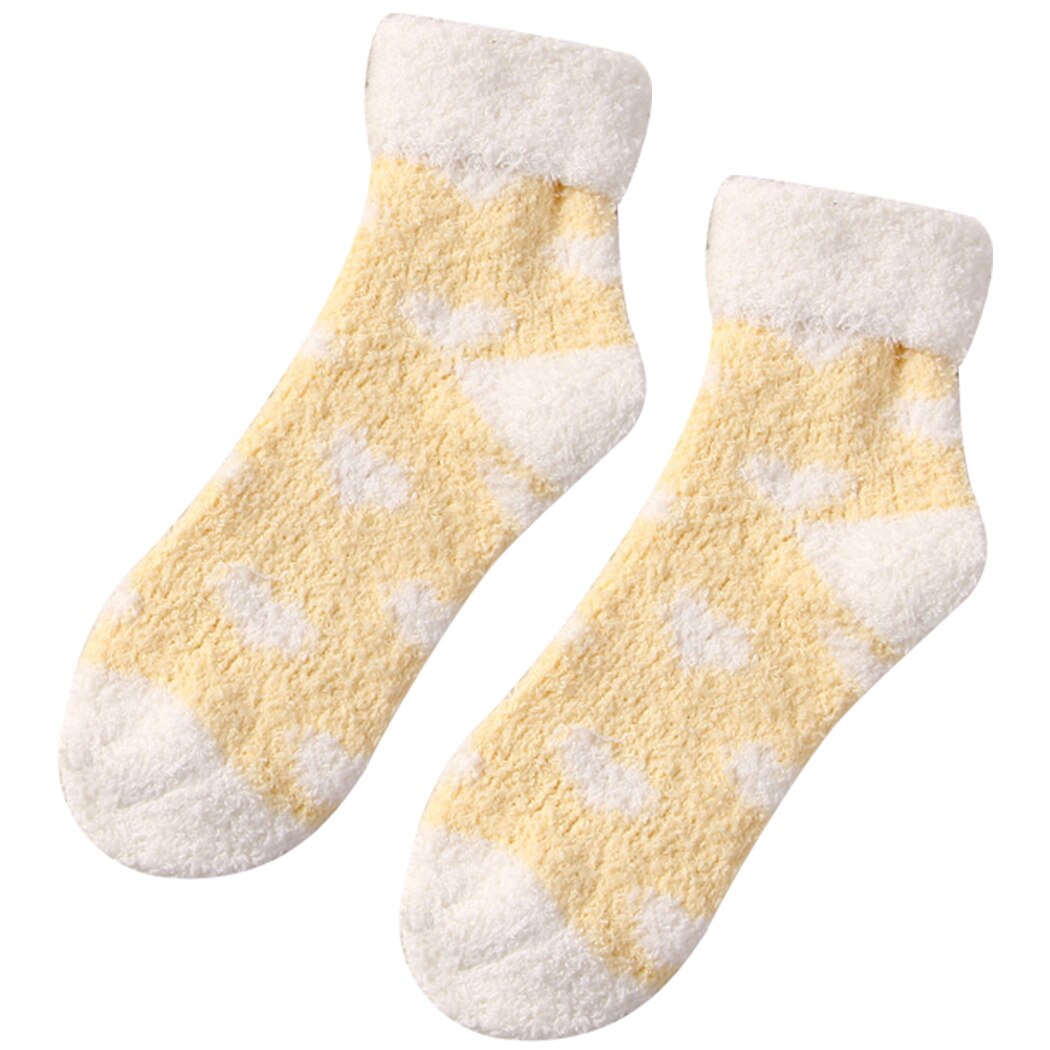 Candy Warm Lady Heart Cute Winter Kawaii Thick Casual Women Socks Fuzzy Fluffy Terry Warm Socks Short Cute Cotton Socks Female: Yellow