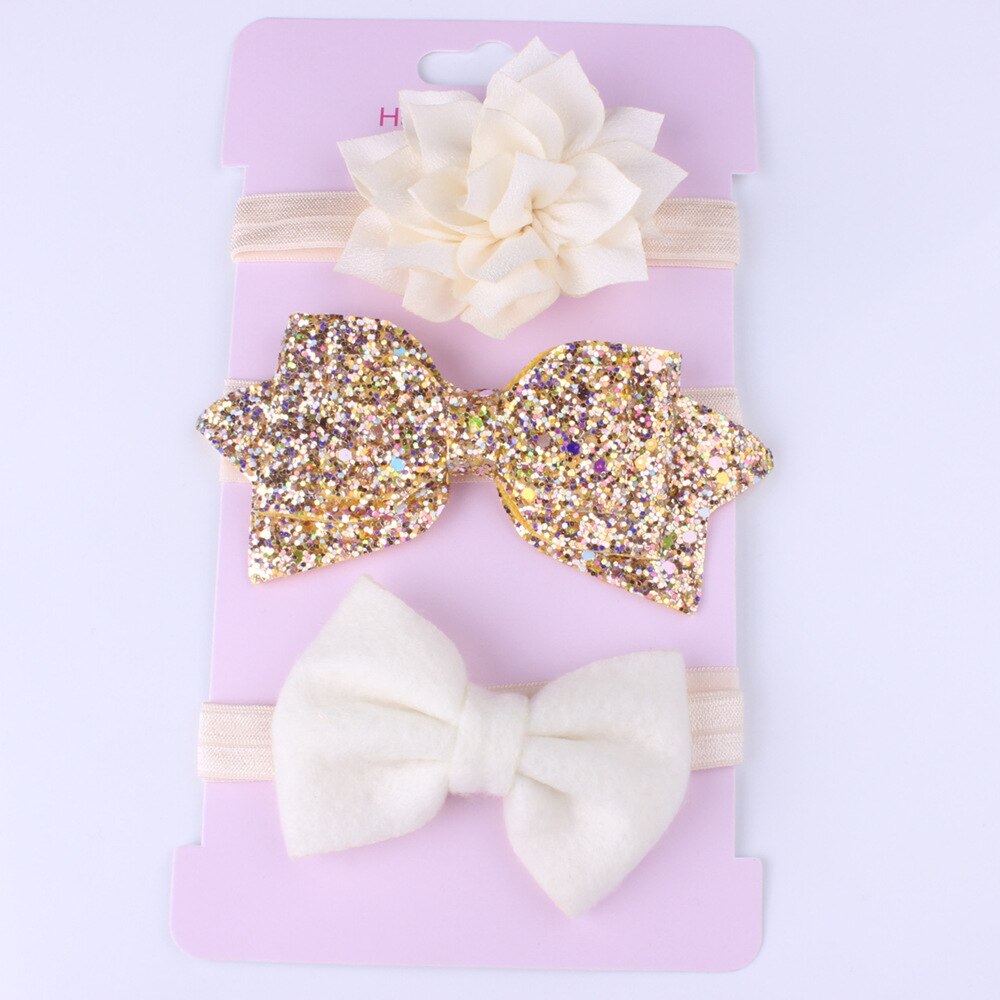 Baby Accessoires Hoofddeksels 3 Stks/set Schattige Baby Baby Meisjes Boog Hoofdband Elastische Haarband Photo Props: Beige