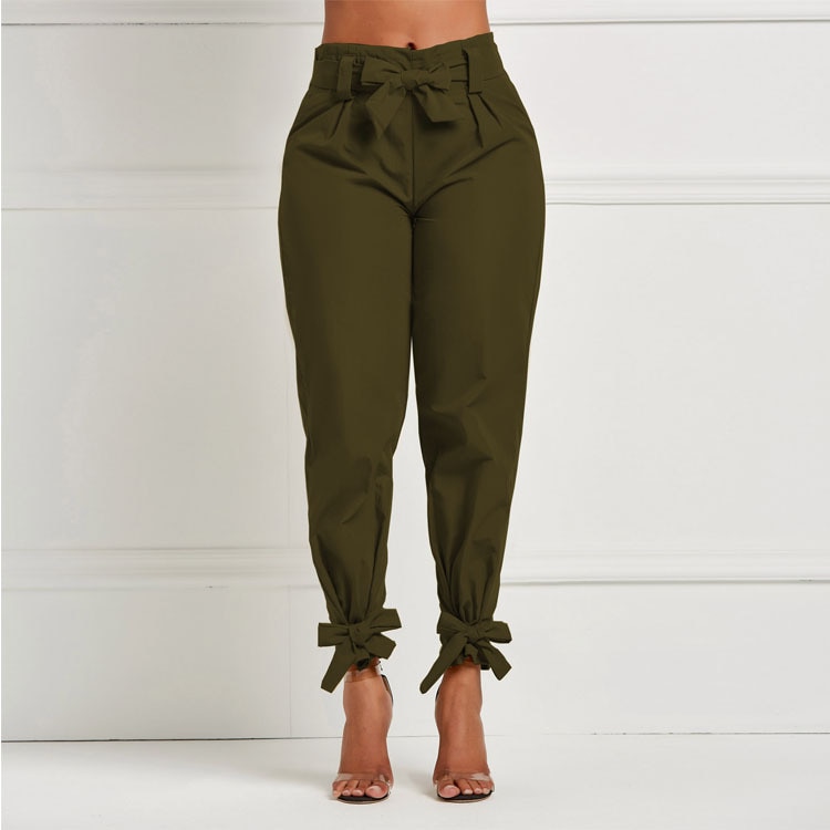 Femmes été Harem pantalon avec ceinture noeud papillon solide pantalon dames décontracté taille moyenne filles rue vêtements