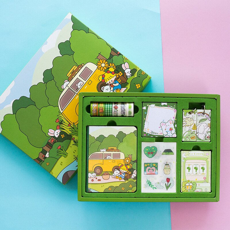 planner sets notebook Tool Materials Full Set Of Book Set Japanese Style Tn Color Page Checker Girl Set Stationary Set: green