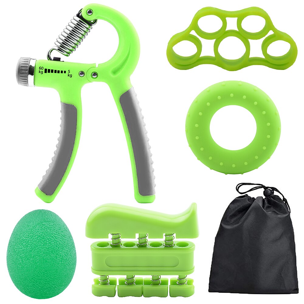 6PC/Set Gym Fitness Adjustable Hand Grip Set Kit Finger Forearm Strength Muscle Recovery Hand Gripper Exerciser Trainer: Light Green