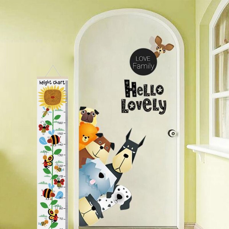 M17D Cartoon Print Baby Child Height Measure Ruler Kids Growth Size Chart Removable Height Chart for Kids Measuring Room Home