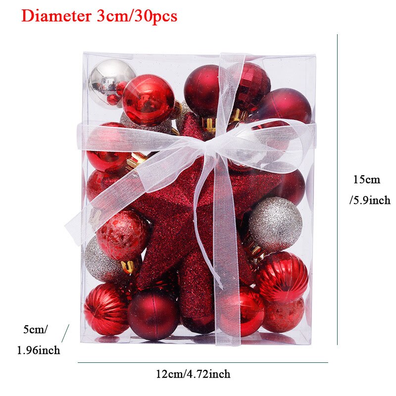 90 Stks/set Kerstballen Met Boom Top Sparkle Sterren Opknoping Bal Kerstballen Sneeuwvlok Kerstboom Decoratie Ballen Ornament: 30 Pcs Red Silver
