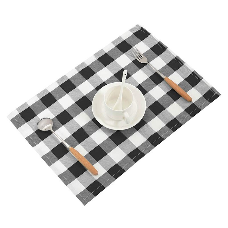18 Inch X 13 Inch Plaid Checkered Placemats,Black Grandado